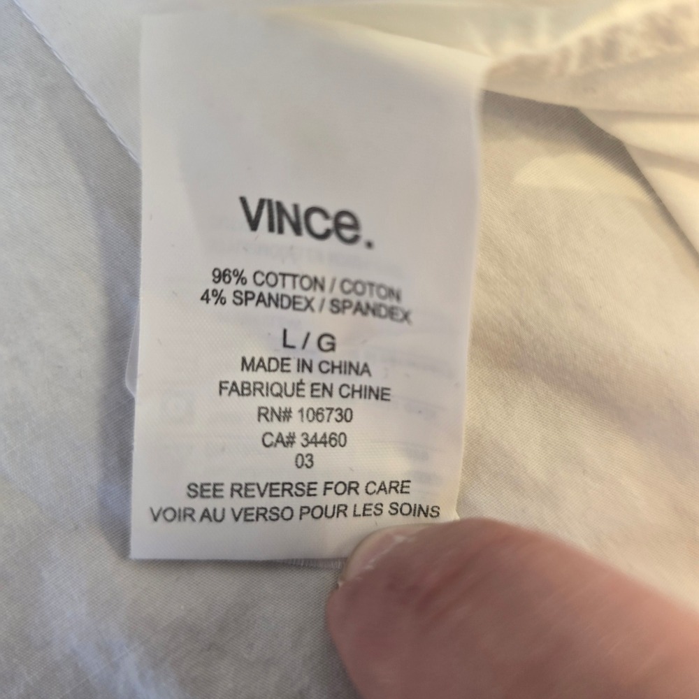 Vince Mens White Long Sleeve Button Down Cotton Stretch Shirt M2021-1157 Size L - Picture 4 of 6